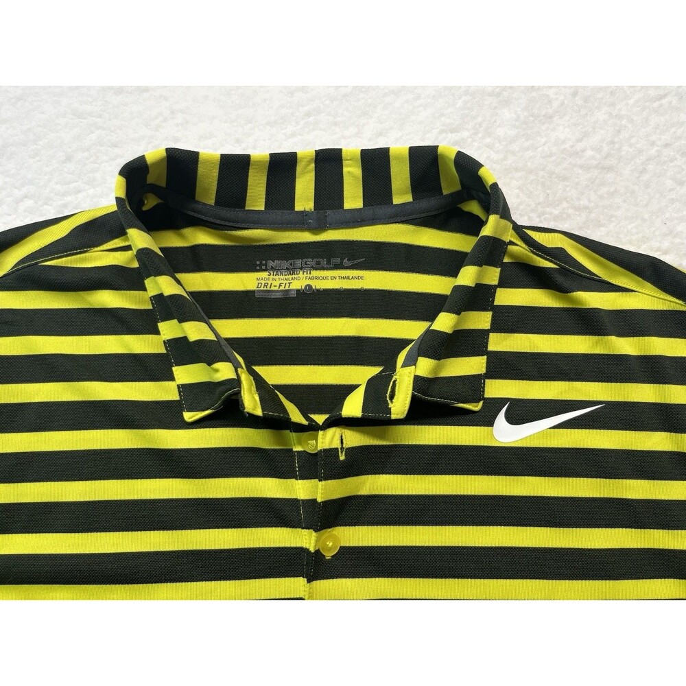 Nike Polo Mens L Dri Fit Standard Fit Golf Black Yellow Stripe Swoosh Athleisure